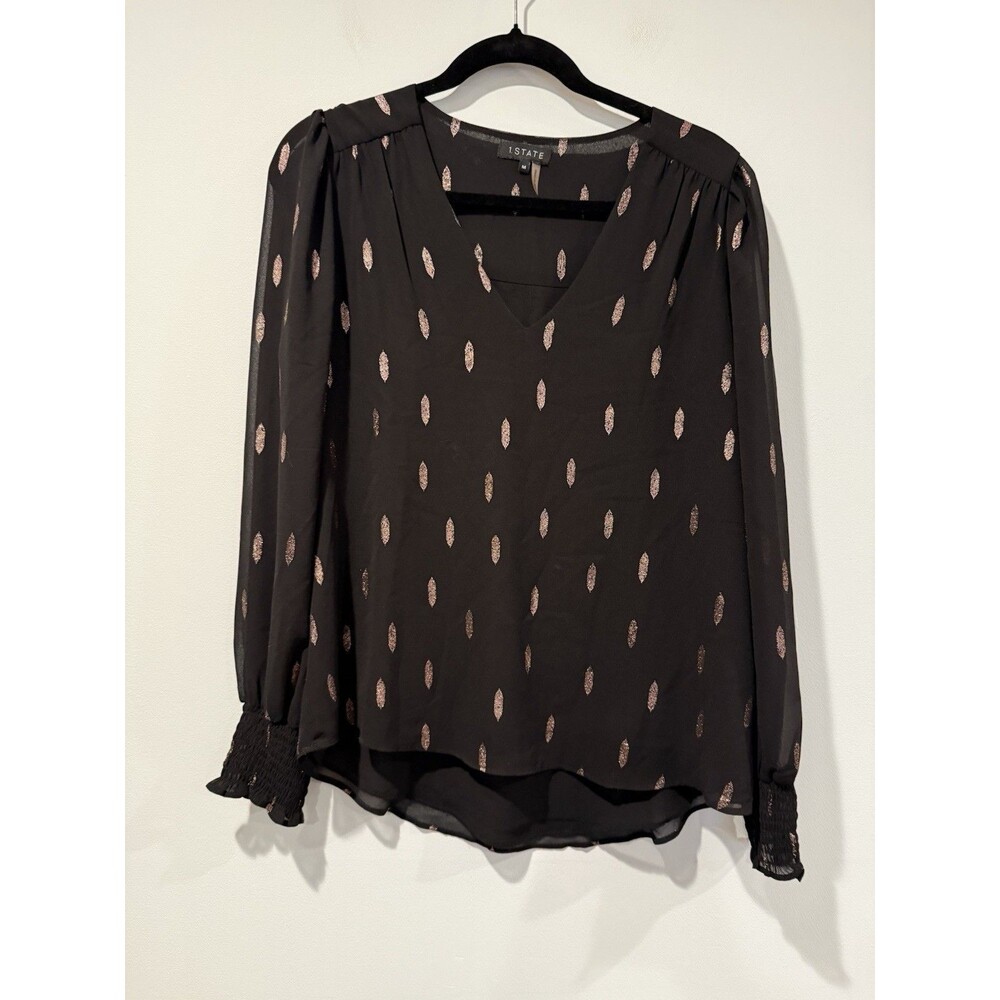 1.State Tunic Blouse Women Medium Black Workwear Lightweight Sheer Career Travel - Picture 1 of 6